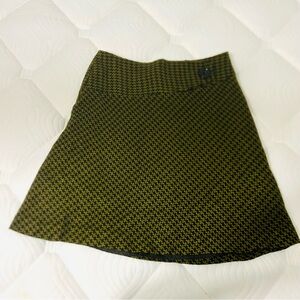 Amazing Vintage 90s B. Moss Olive Green/Black Houndstooth Check A-Line Skirt  8